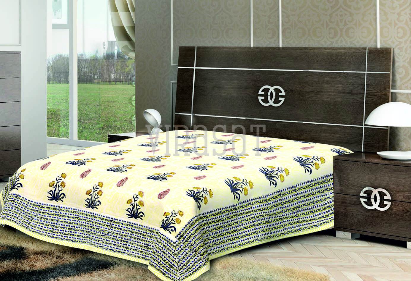 Yellow-Shades-Floral-Cotton-Print-Double-Bed-Sheet