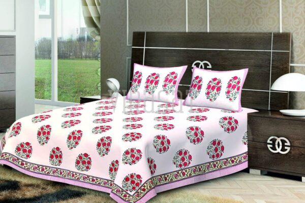 Floral Red rose Printed with white Base Double Bed Sheet with Two Pillow Covers