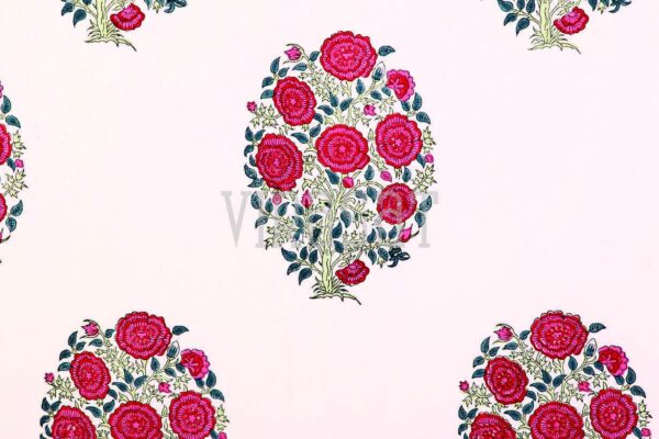 Floral Red rose Printed with white Base Double Bed Sheet with Two Pillow Covers2
