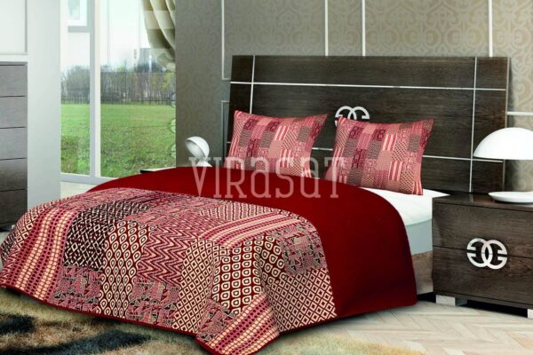 Red-Broad-Line-Brown-Print-Fine-Double-Quilt-with-two-pillow-covers