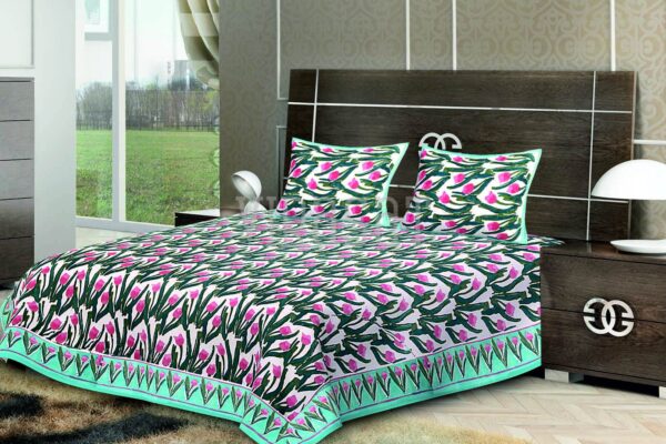 Rose Printed with White Base Double Bed Sheet with Two Pillow Covers