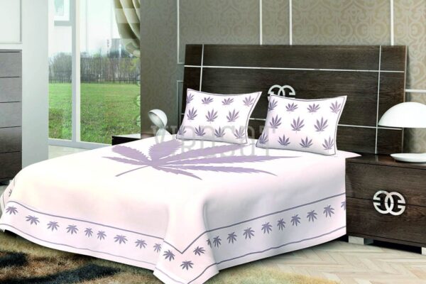 White Base Floral Print Double Bed Sheet with Two Pillow Covers