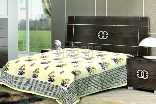 Yellow-Shades-Floral-Cotton-Print-Double-Bed-Sheet